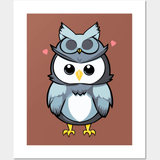 Kawaii Owl with owl costume Posters and Art